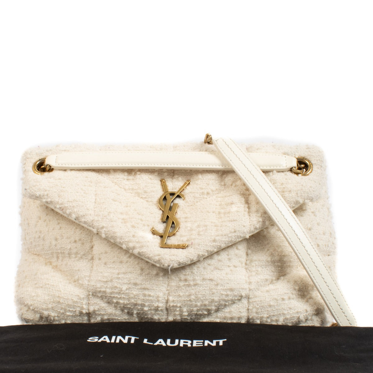 Saint Laurent White Tweed Puffer Small Bag