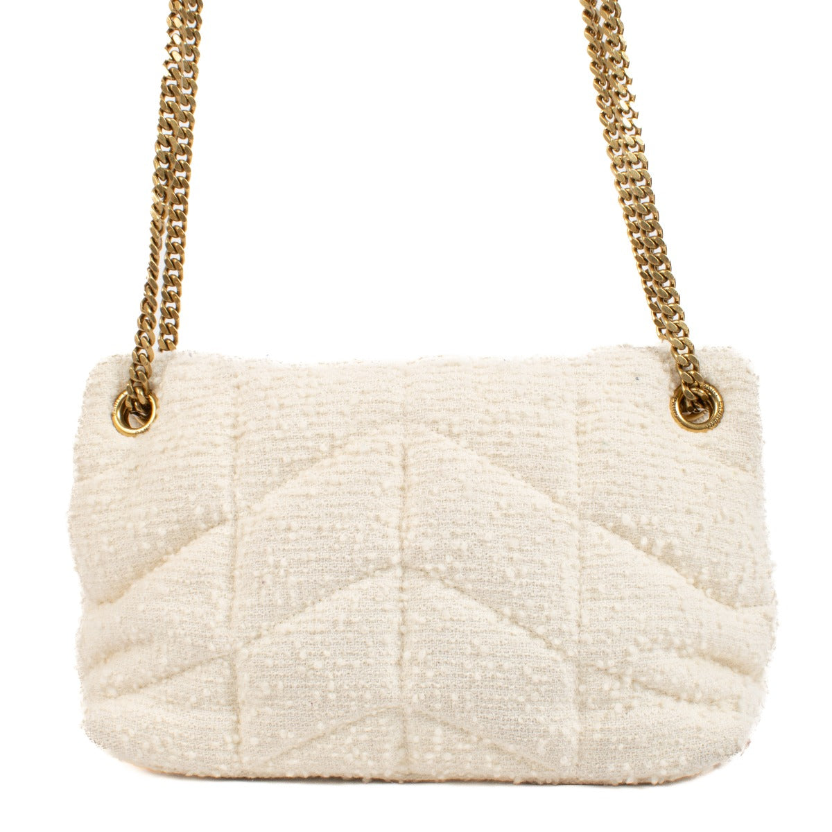 Saint Laurent White Tweed Puffer Small Bag