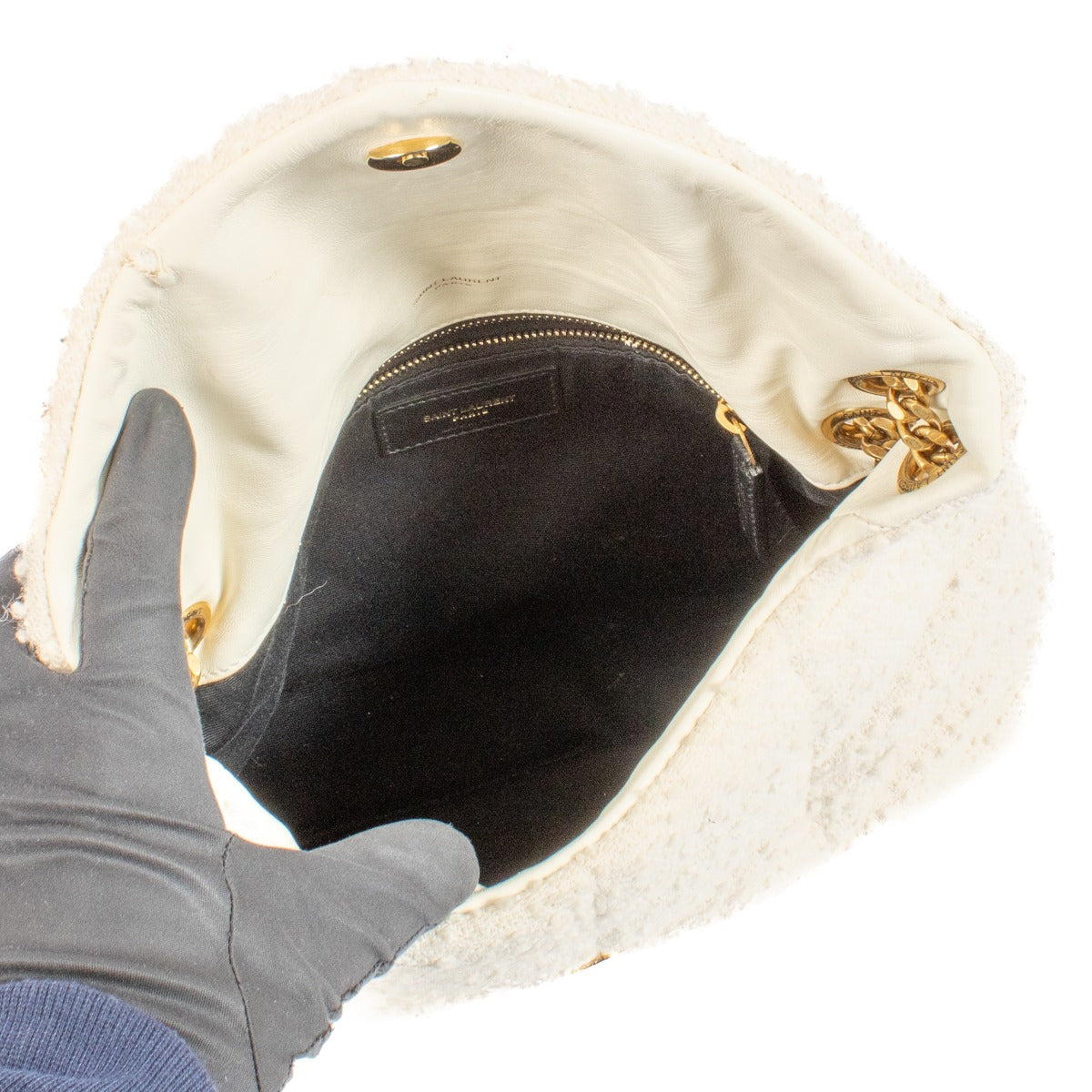 Saint Laurent White Tweed Puffer Small Bag