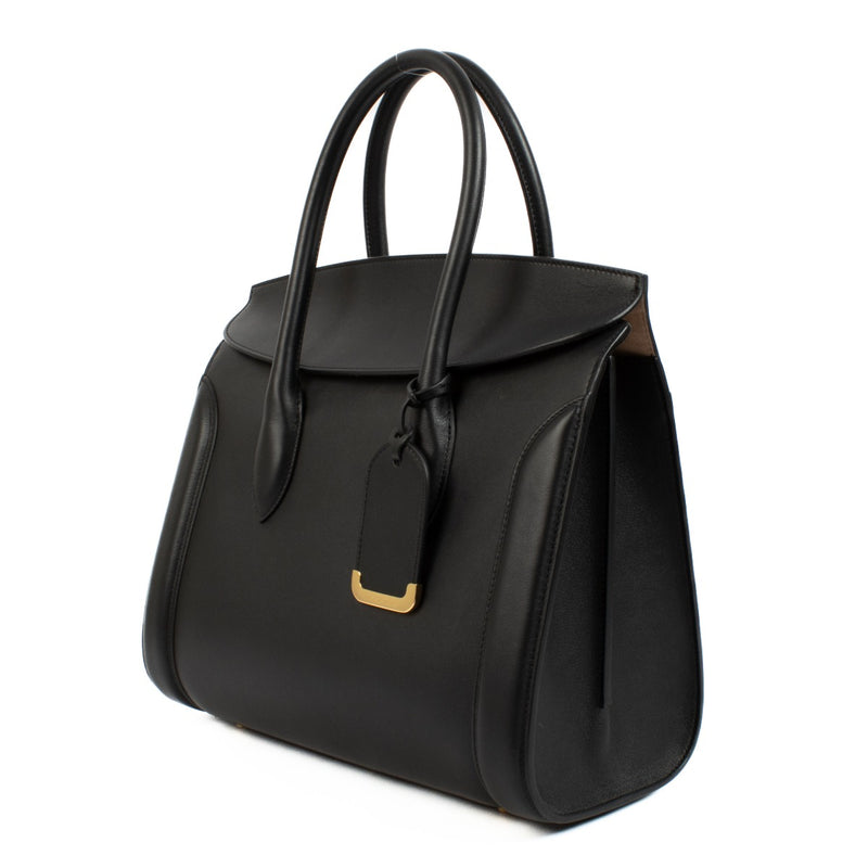Alexander McQueen Heroine Smooth Black Handbag aan de beste prijs bij Labellov tweedehands.