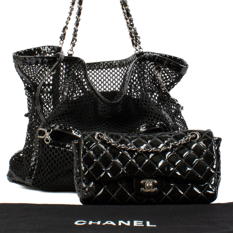 Chanel Black La Madrague Large Net Tote with Removable Patent Medium Flap