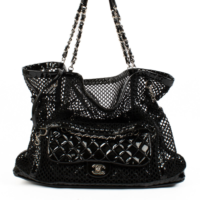 Chanel Black La Madrague Large Net Tote with Removable Patent Leather Medium Flap Bag