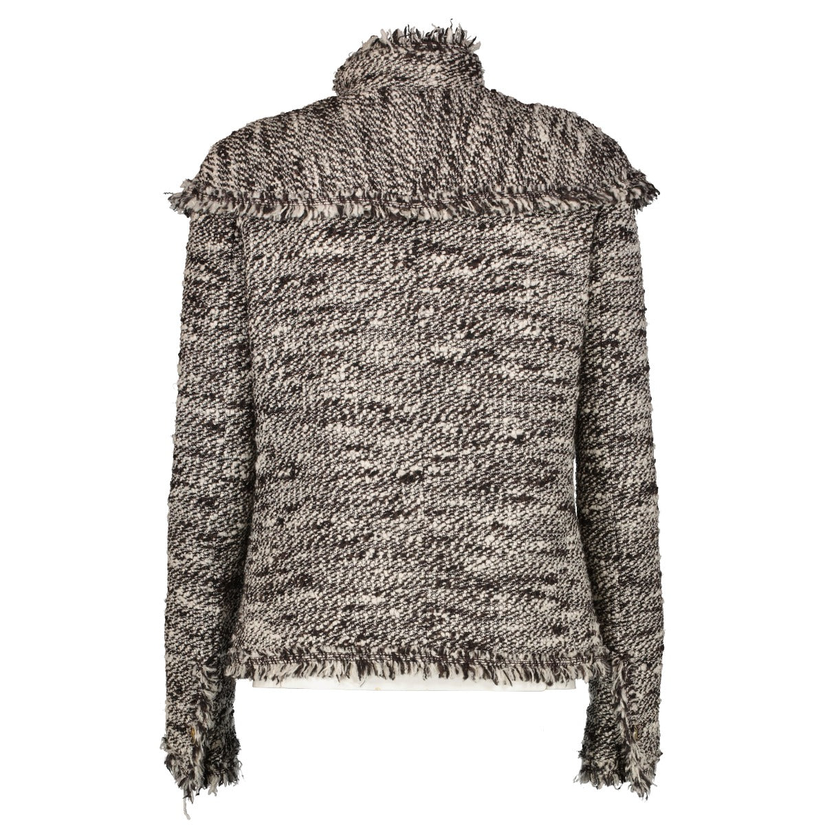 Chanel 04A Embroidered Patches Fringe Wool Tweed Jacket - Size FR36