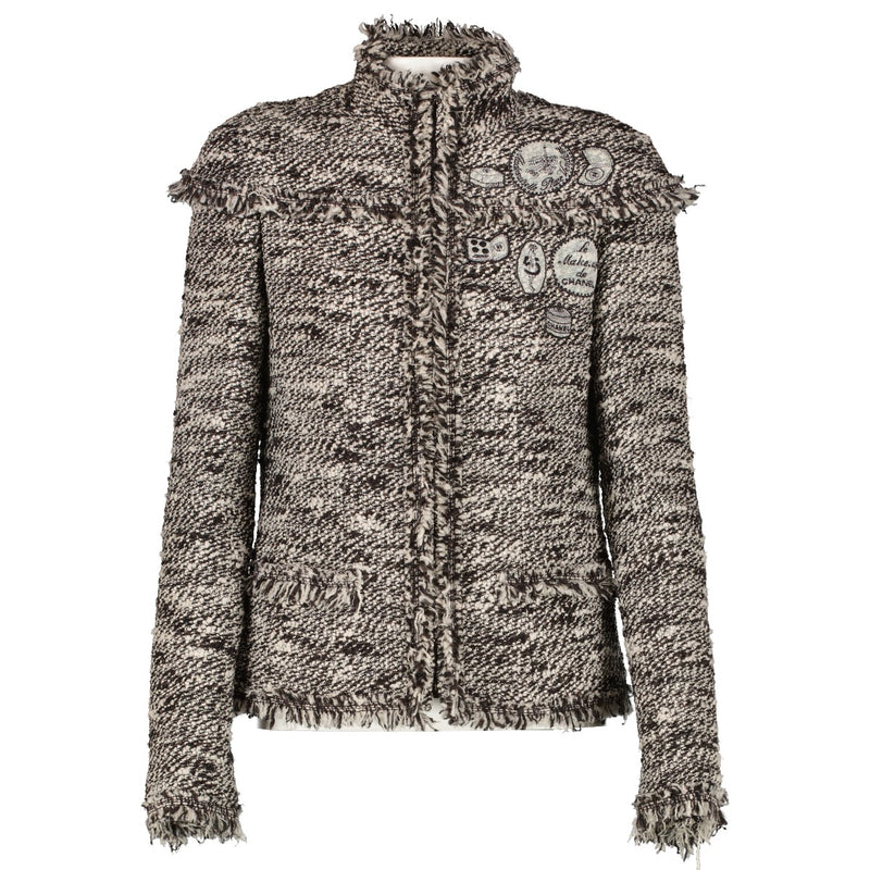 Chanel 04A Embroidered Patches Fringe Wool Tweed Jacket