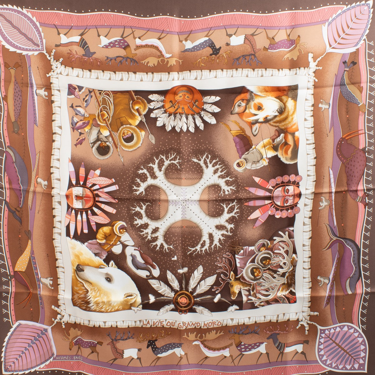 buy 100% authentic pre loved Hermès Brown La Vie Du Grand Nord Carre 90 Scarf on Labellov.com