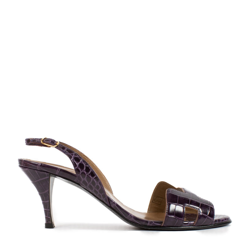 buy 100% authentic pre loved Hermès Amethyst Croco Sandals - size 38 on Labellov.com