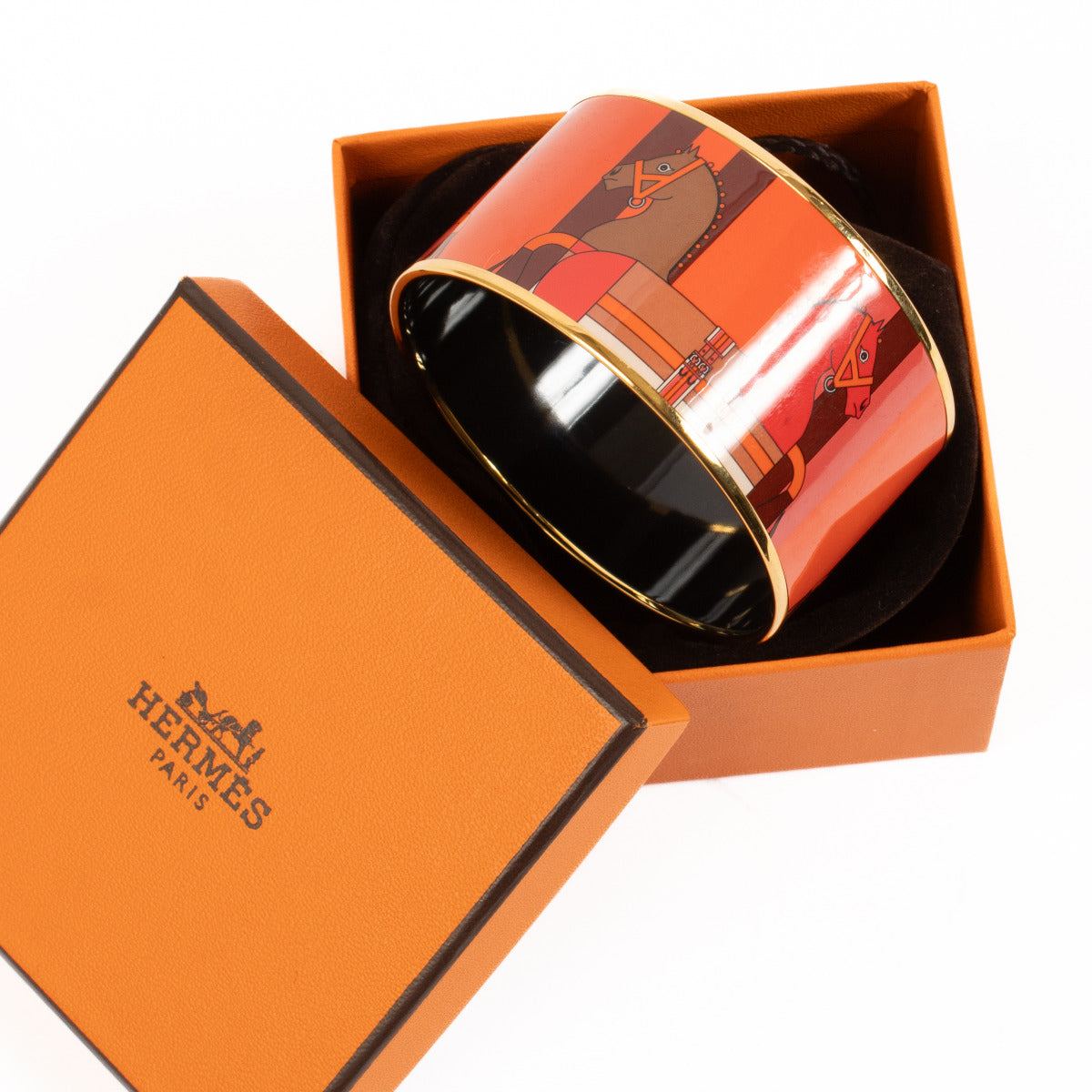 Hermès Red and Orange Email Bangle Bracelet