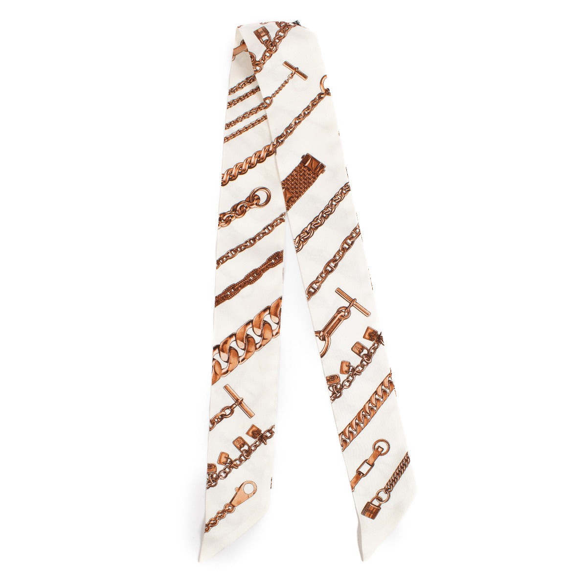 Hermès White and Beige Twilly Scarf