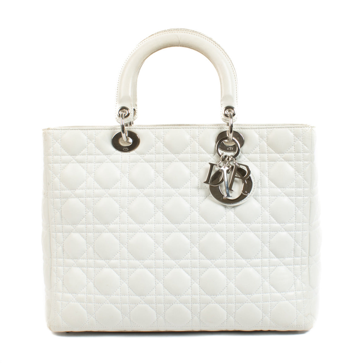 Christian Dior White Large Lady Dior Top Handle Bag aan de beste prijs bij Labellov tweedehands luxe