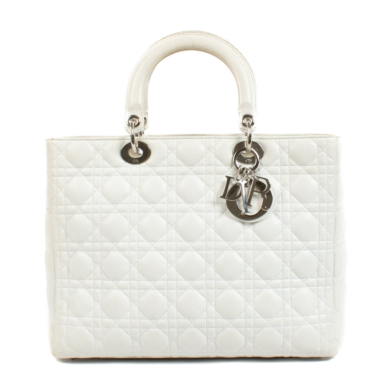 Christian Dior White Large Lady Dior Top Handle Bag aan de beste prijs bij Labellov tweedehands luxe