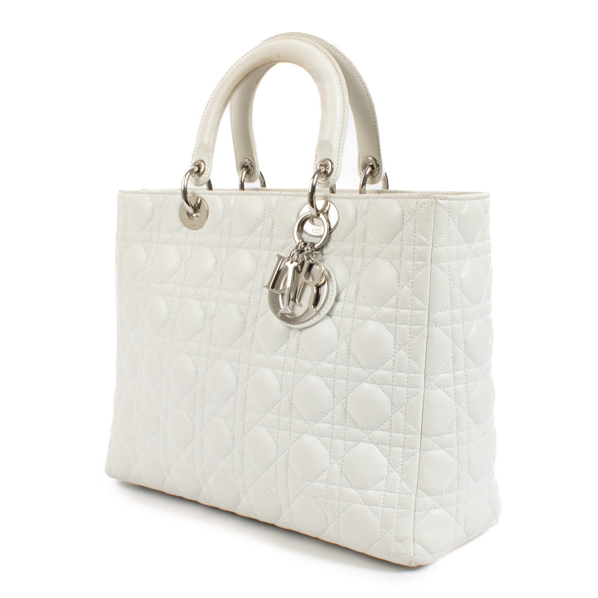 Christian Dior White Large Lady Dior Top Handle Bag