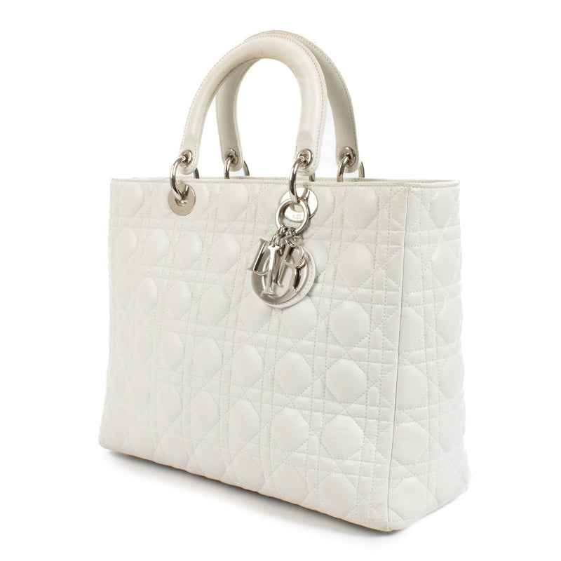 Christian Dior White Large Lady Dior Top Handle Bag