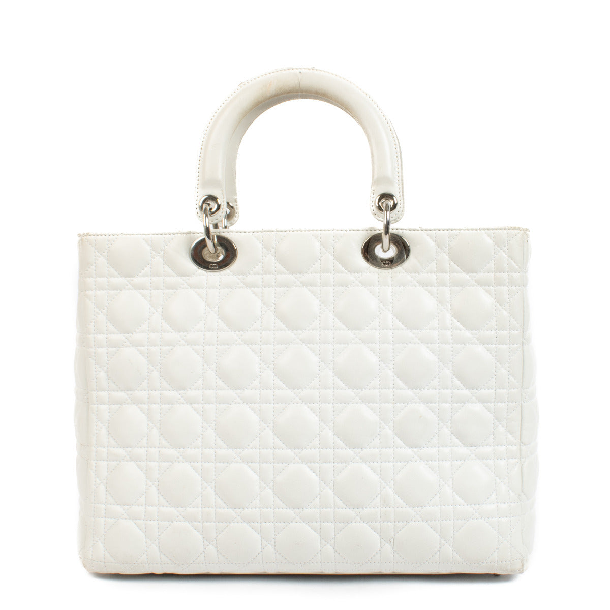 Are you looking for an authentic designer Christian Dior White Large Lady Dior Top Handle Bag? We buy and sell your preloved and brand new designer bags.