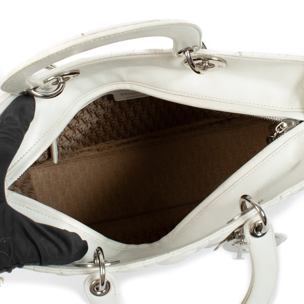 Christian Dior White Large Lady Dior Top Handle Bag