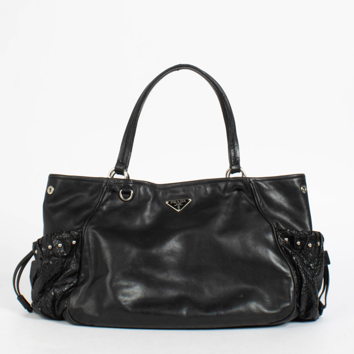 Authentic pre-loved Prada Black Cargo Python tote on Labellov.com