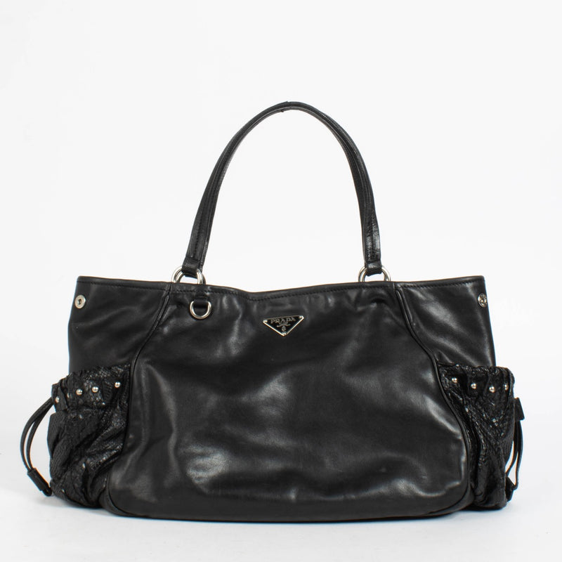 Authentic pre-loved Prada Black Cargo Python tote on Labellov.com