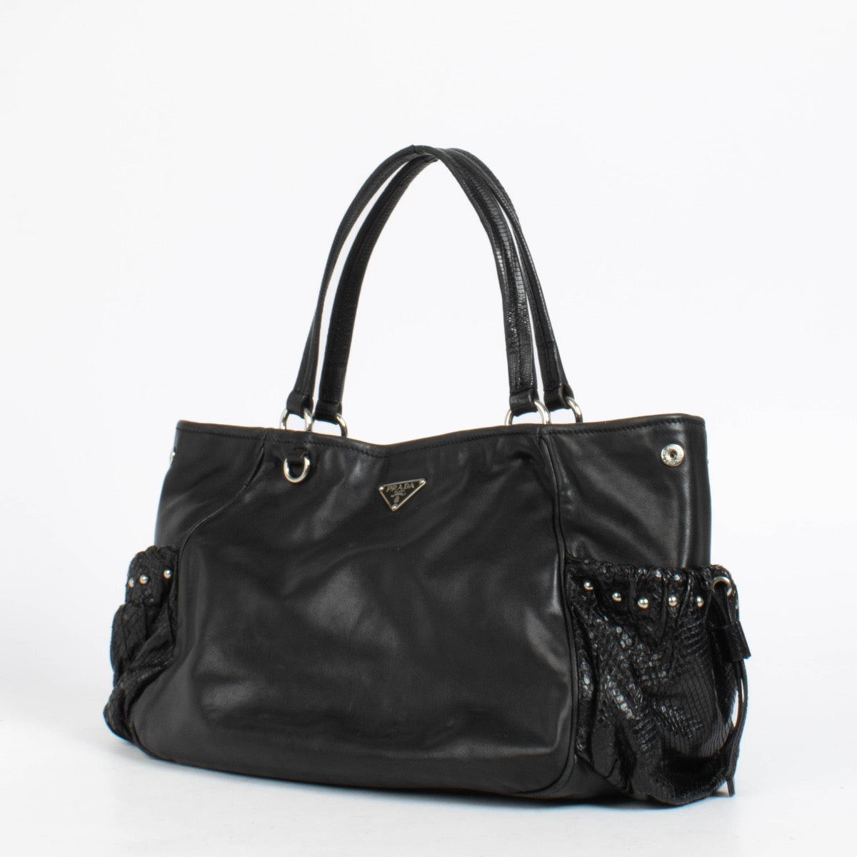 Authentic pre-loved Prada Black Cargo Python tote on Labellov.com