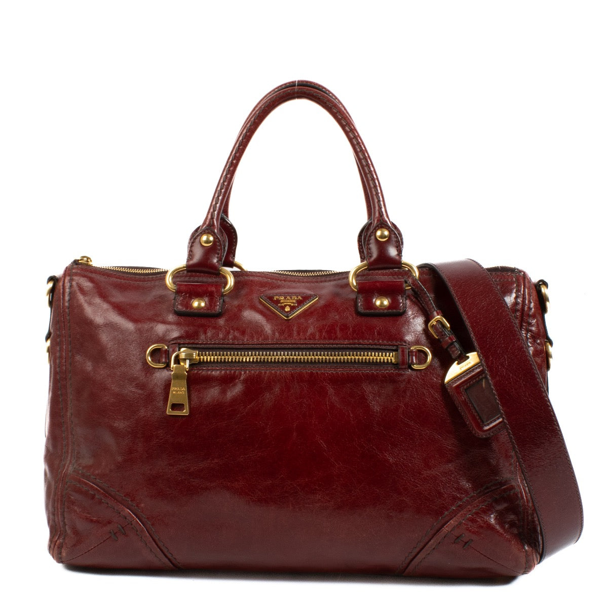 shop 100% authentic second hand Prada Burgundy Leather Top Handle Bag on Labellov.com