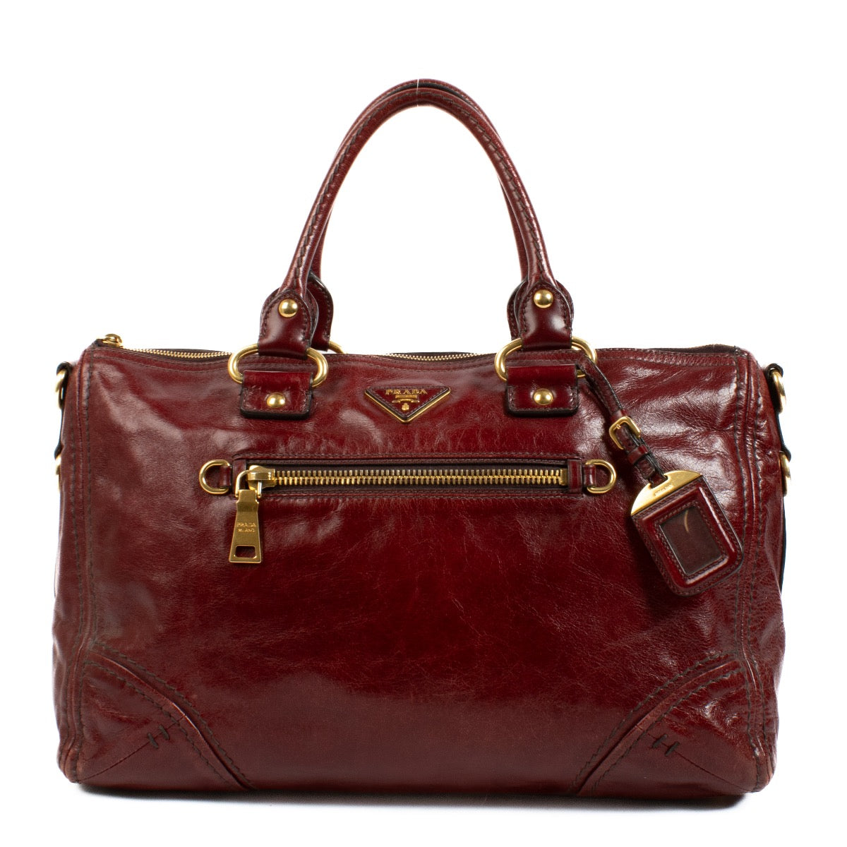 shop 100% authentic second hand Prada Burgundy Leather Top Handle Bag on Labellov.com