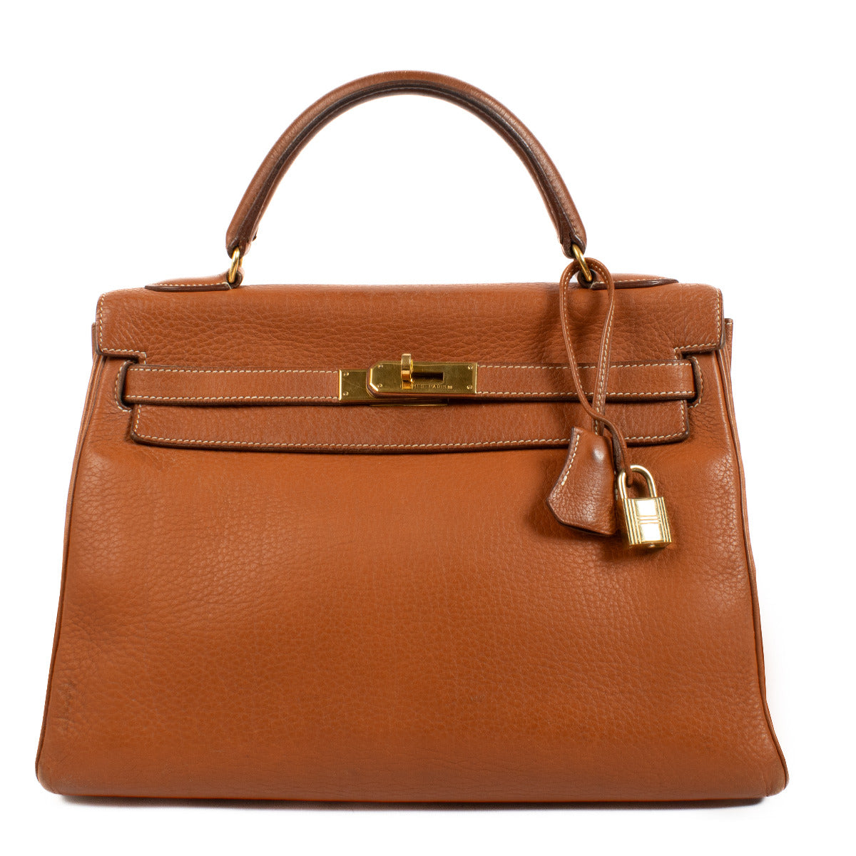 Hermès Vintage Kelly 32 Gold Fjord GHW for the best price at Labellov secondhand luxury in Antwerp and Knokke