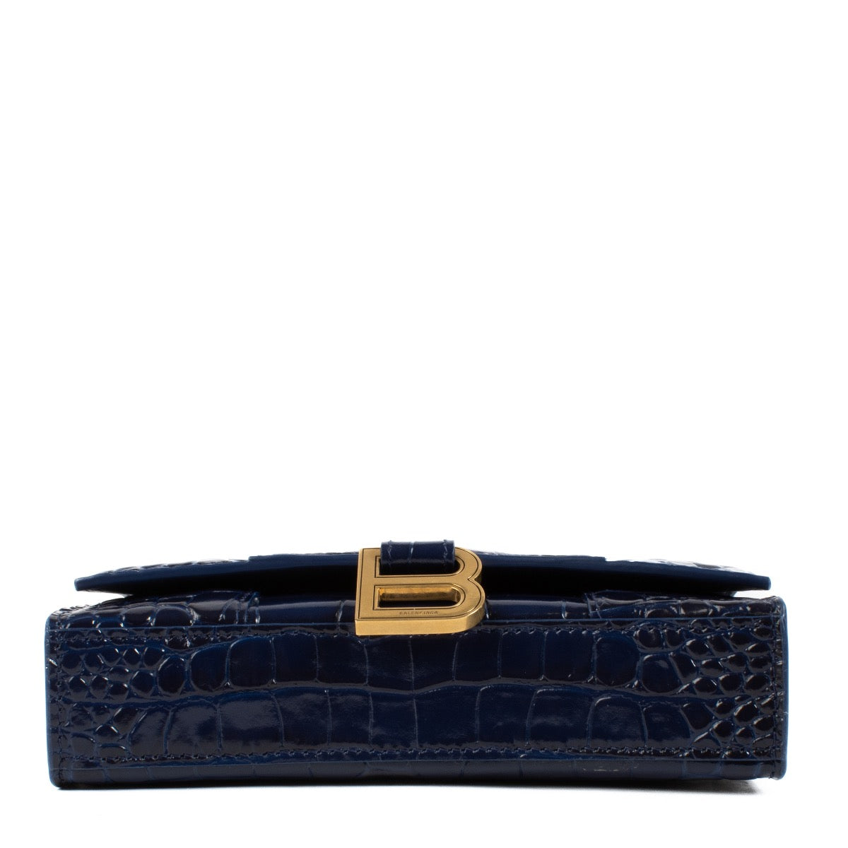 Shop safe online at Labellov in Antwerp, Brussels and Knokke this 100% authentic second hand Balenciaga Blue Croc Embossed Hourglass Chain Wallet.