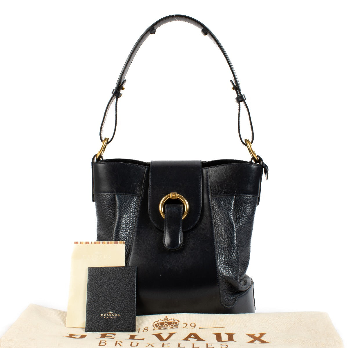 Delvaux Blue Leather Vintage Bucket Bag