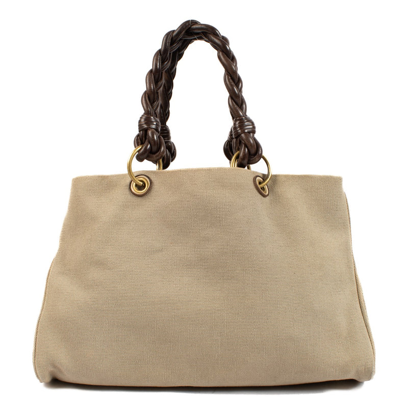 shop 100% authentic second hand Bottega Veneta Beige Woven Canvas Top Handle Bag on Labellov.com