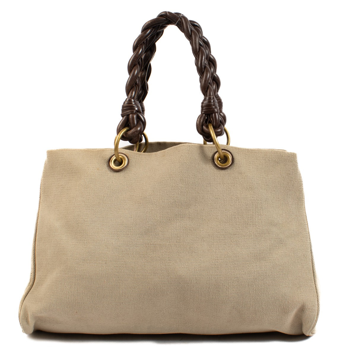 shop 100% authentic second hand Bottega Veneta Beige Woven Canvas Top Handle Bag on Labellov.com