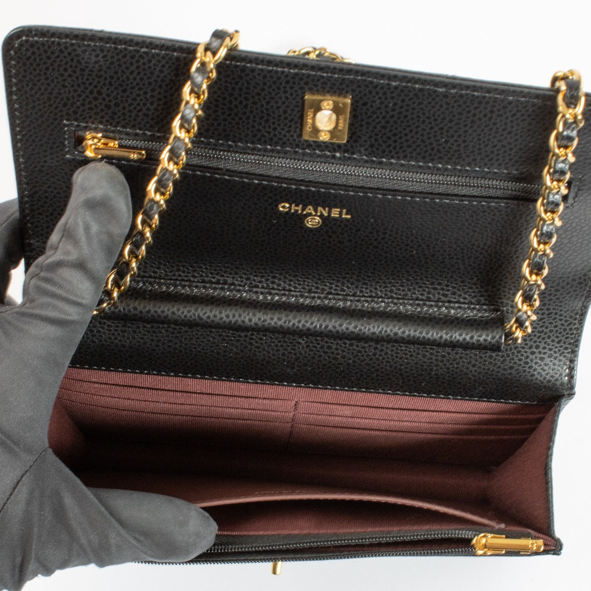 shop 100% authentic second hand Chanel Black Caviar Classic Wallet On Chain on Labellov.com
