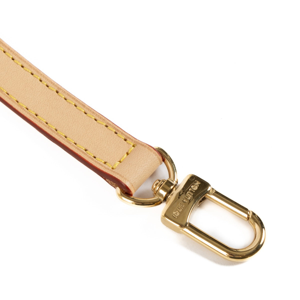 Louis Vuitton Adjustable Shoulder Strap 16mm in natural Vachetta leather with gold-tone hardware, featuring an adjustable length for crossbody or shoulder wear. Shop now on Labellov.com.