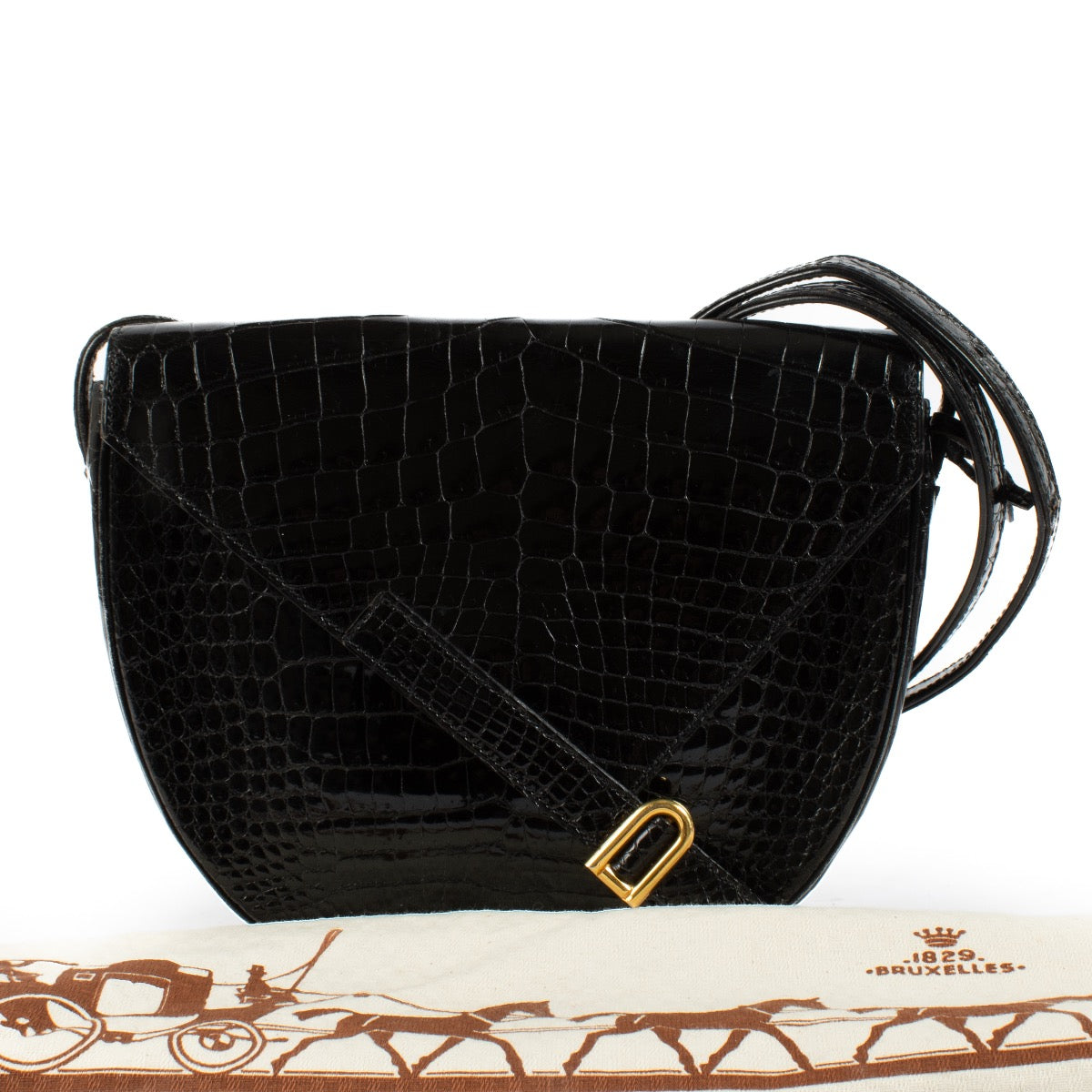 Buy authentic second hand Delvaux Black Crocodile Madelaine Crossbody Bag at Labellov.com