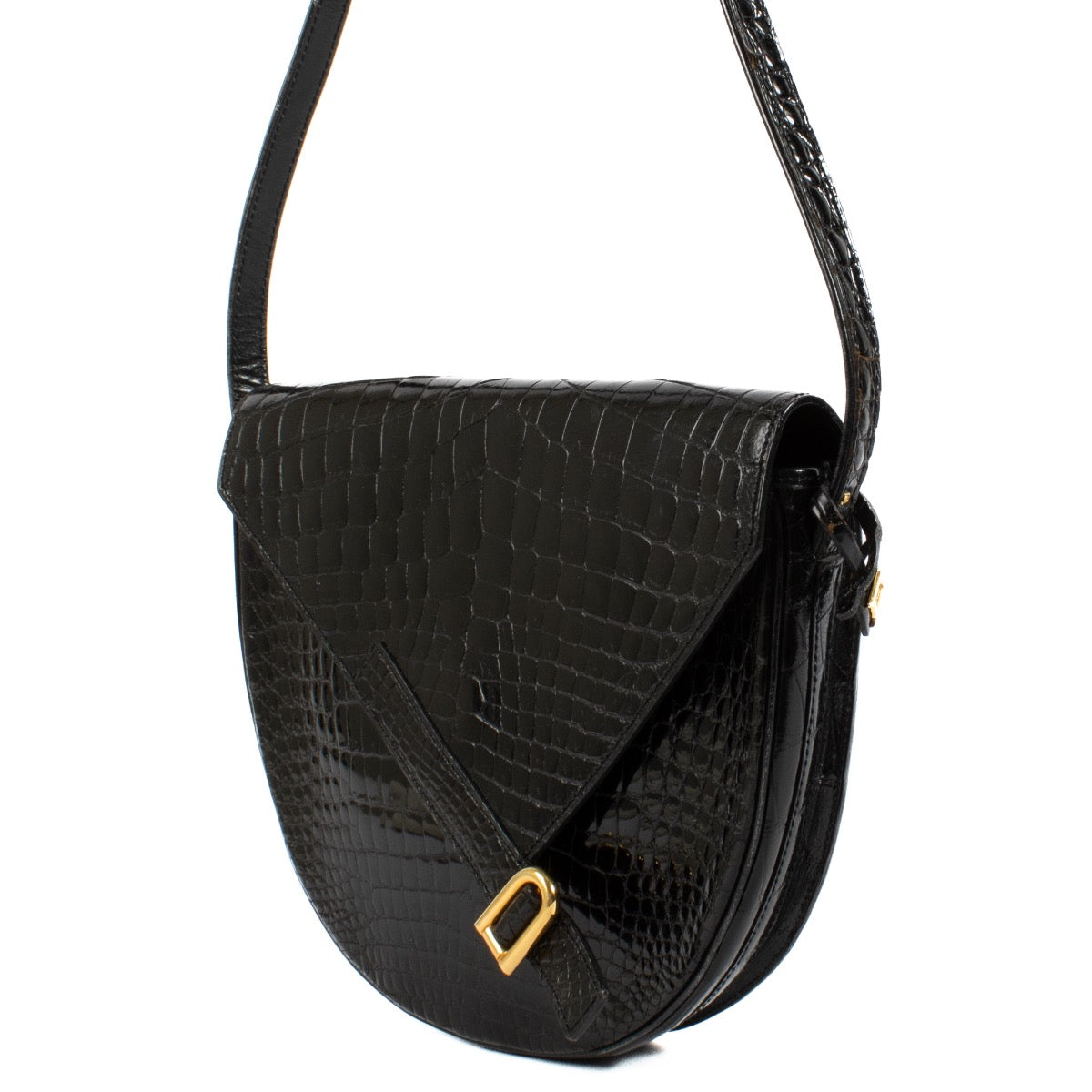 Buy authentic second hand Delvaux Black Crocodile Madelaine Crossbody Bag at Labellov.com