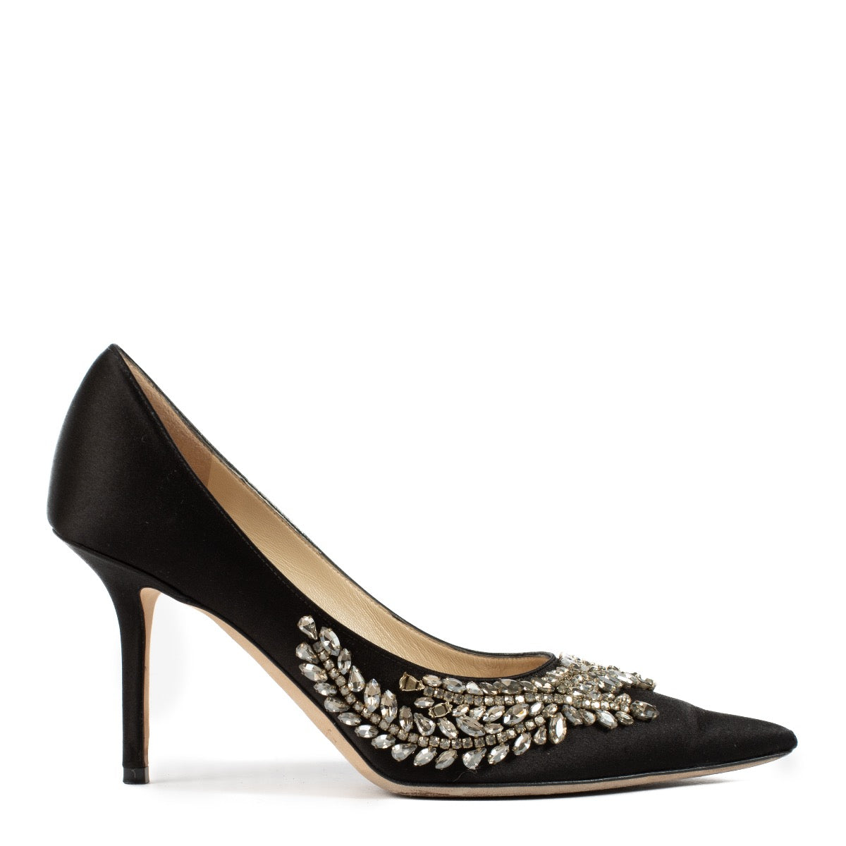 Buy authentic second hand Jimmy Choo Black Satin Love Crystal Embroidery Pumps - Size 37 at Labellov.com