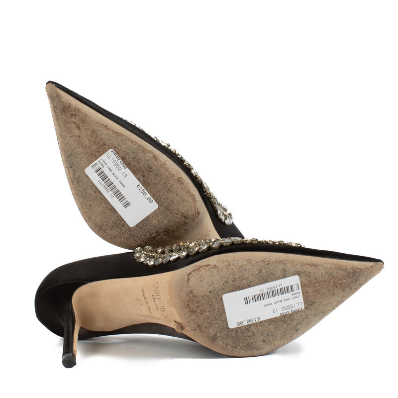 Buy authentic second hand Jimmy Choo Black Satin Love Crystal Embroidery Pumps - Size 37 at Labellov.com