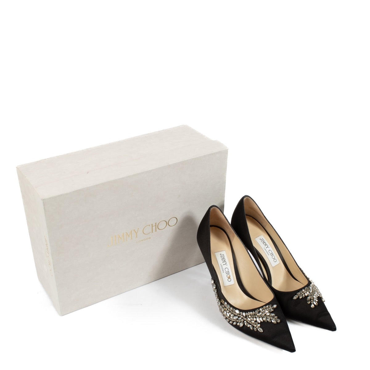 Buy authentic second hand Jimmy Choo Black Satin Love Crystal Embroidery Pumps - Size 37 at Labellov.com
