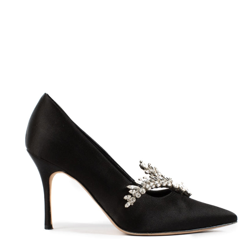 Buy authentic second hand Manolo Blahnik Black Satin Rhinestone Nadira Heels - Size 36,5 at Labellov.com