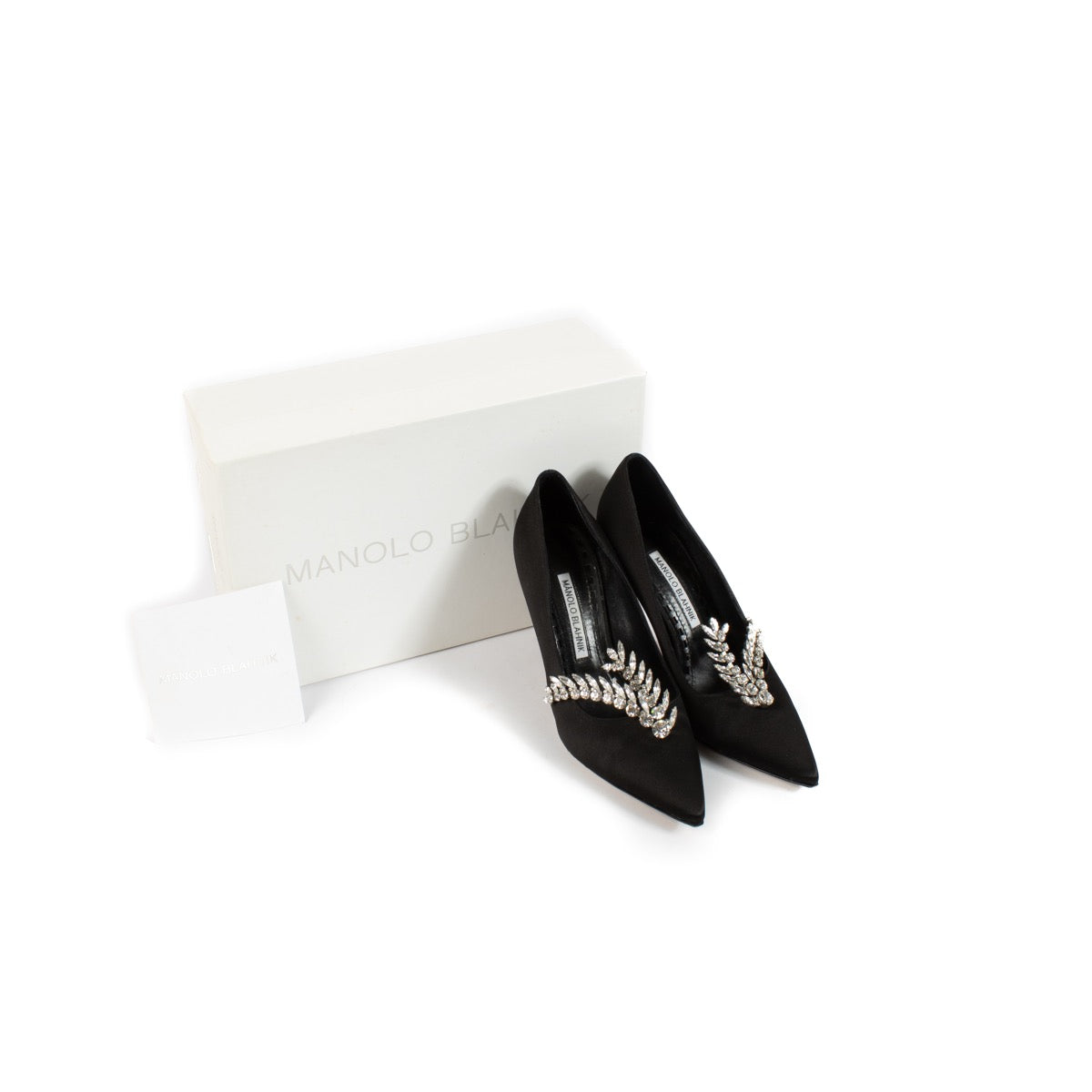 Buy authentic second hand Manolo Blahnik Black Satin Rhinestone Nadira Heels - Size 36,5 at Labellov.com
