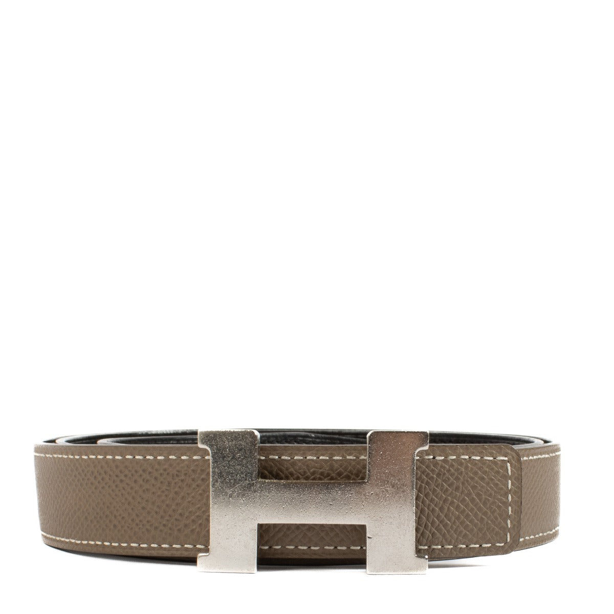 Hermès Etoupe/Black Epsom/Swift Reversible Mini Constance Belt