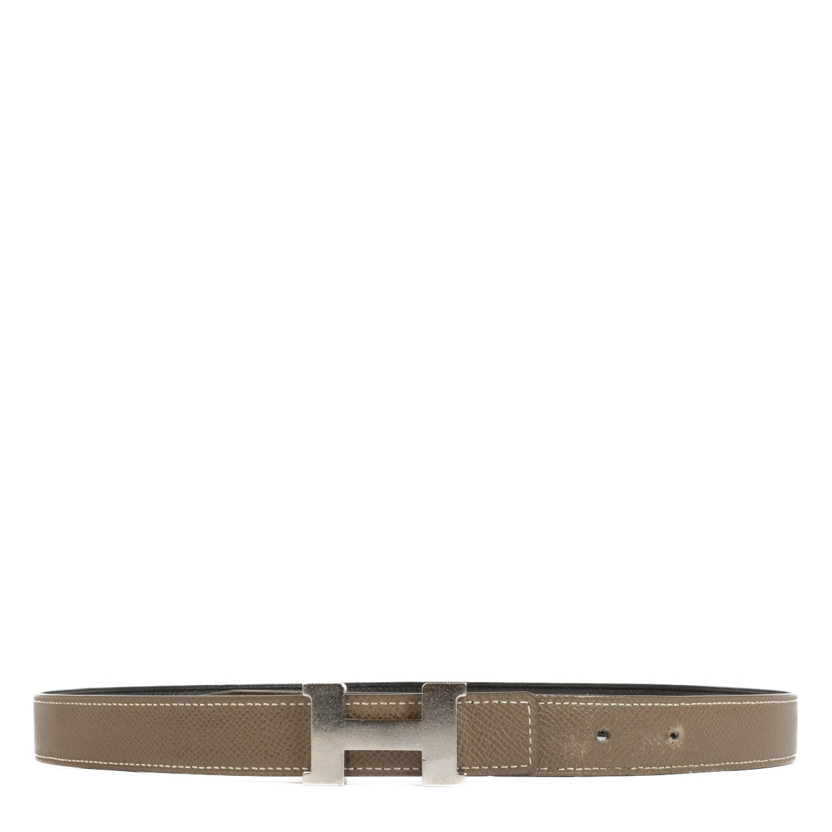 Hermès Etoupe/Black Epsom/Swift Reversible Mini Constance Belt