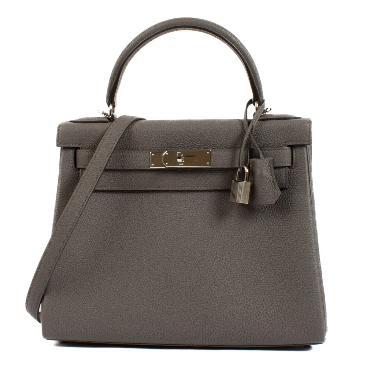 Authentic second hand Hermès Kelly 28 Etain Togo PHW on www.labellov.com