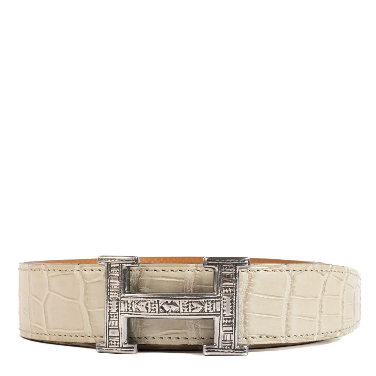 Hermès Craie Matte Alligator Sterling Silver Duareg H Belt