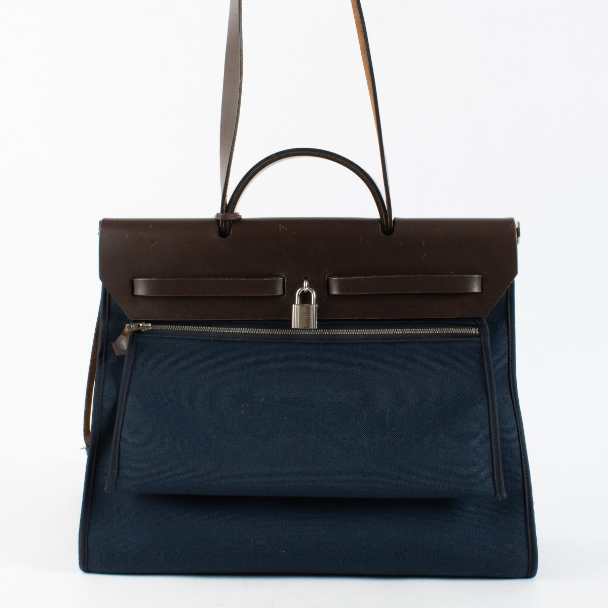 Hermès Herbag Zip 39 Bleu Marine/Ebene Toile Militaire/Hunter PHW