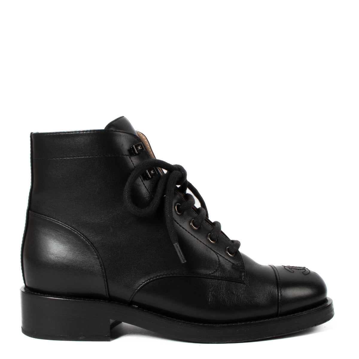 Bottes Chanel en cuir noir - taille 37,5