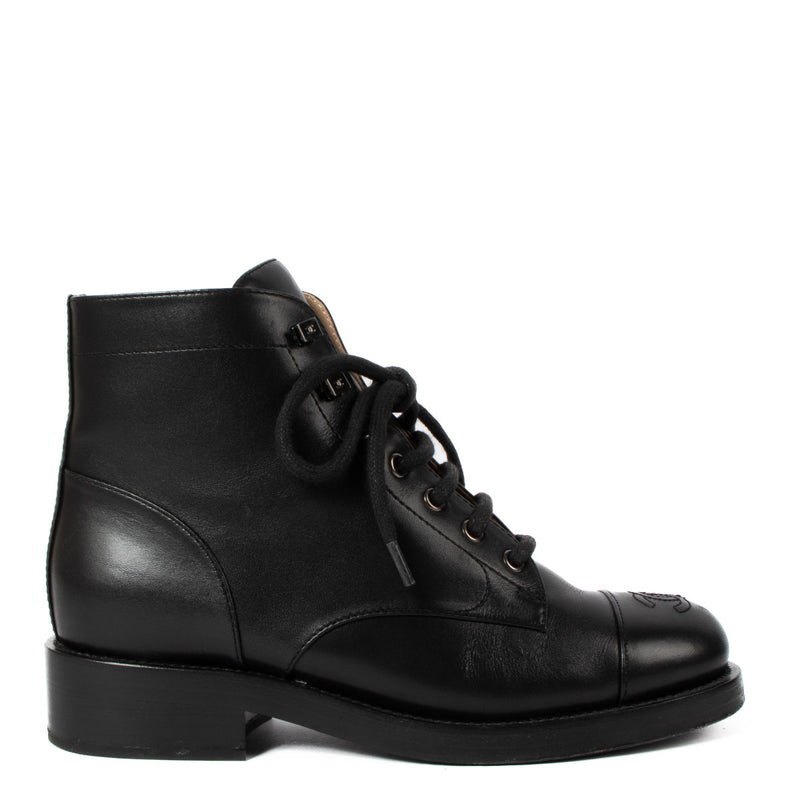 Chanel Black Leather Boots - size 37.5