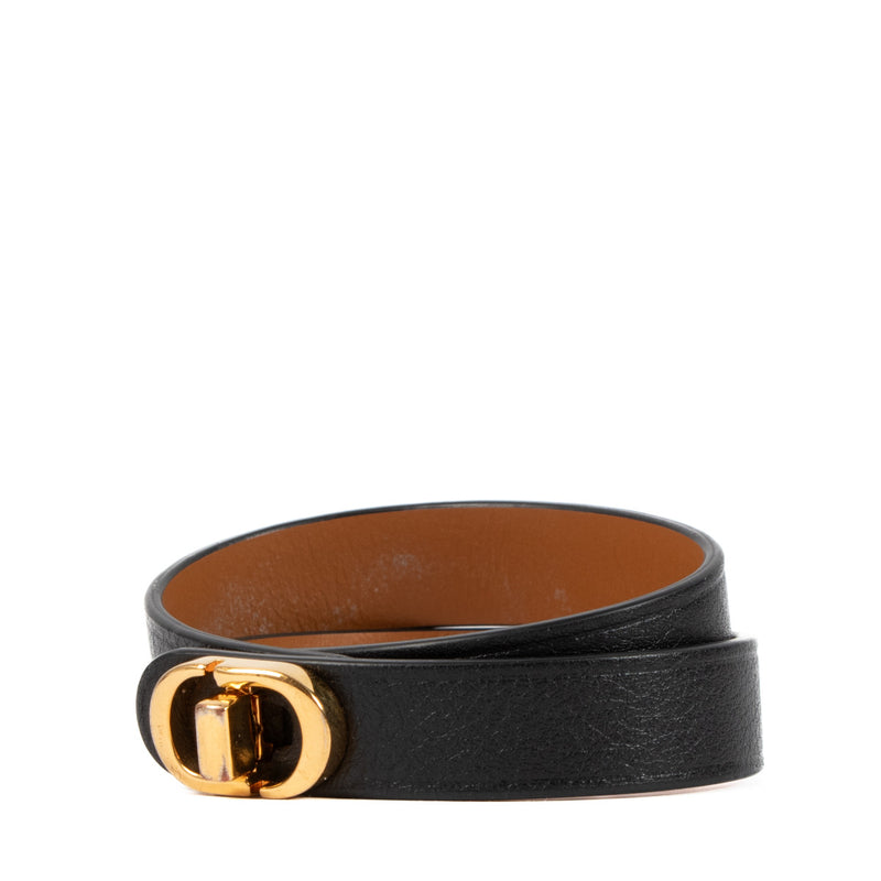 Christian Dior Black Leather Double-Tour Bracelet