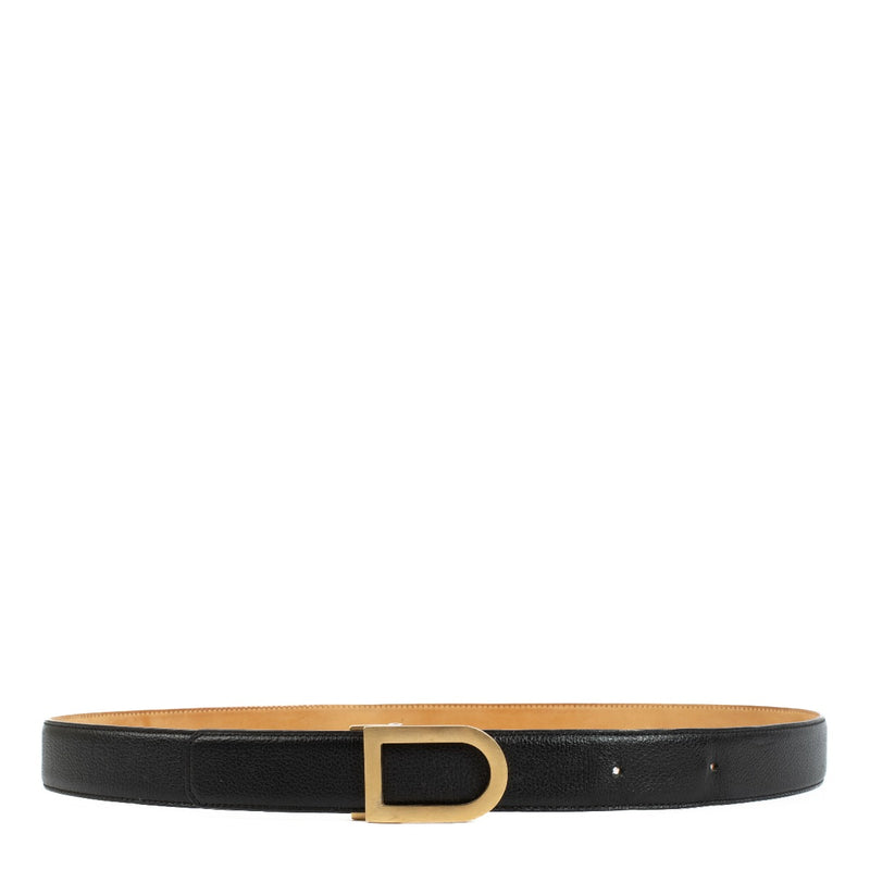 Delvaux Black Leather D Buckle Belt