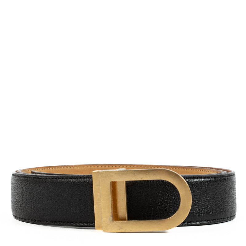 Delvaux Black Leather D Buckle Belt