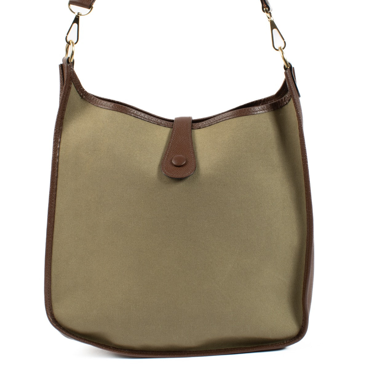 shop 100% authentic second hand Hermès Evelyne 29 Green/Brown Canvas/Epsom GHW on Labellov.com