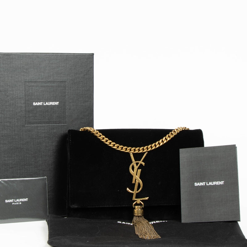Shop 100% authentic second hand Saint Laurent Black Velvet Kate Tassel Bag on Labellov.com.