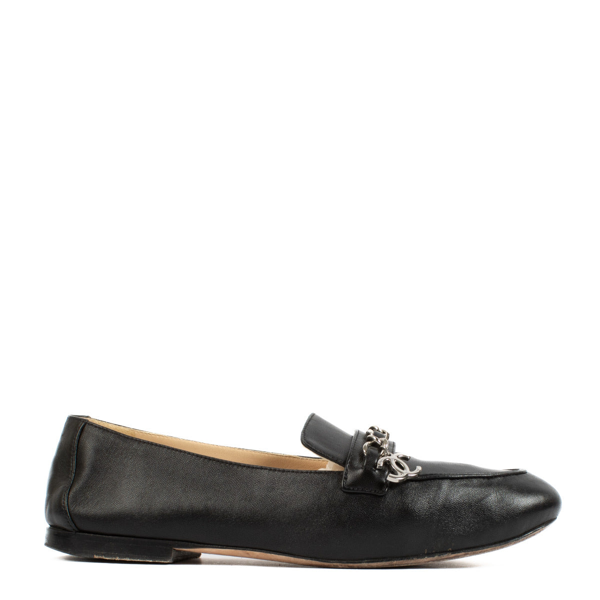 Chanel Black Leather Flats - size 37.5